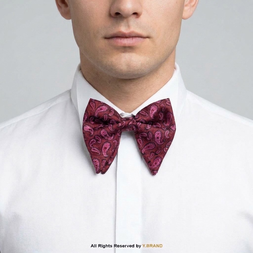 BT-1071a Burgundy & Magenta Paisley Woven Men's Bow Tie BT-1071 - Image 1