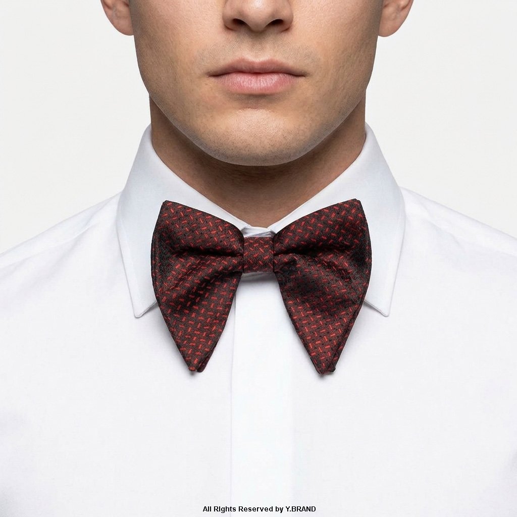 BT-1072a Black & Crimson Red Textured Geometric Men's Bow Tie BT-1072 - Image 1