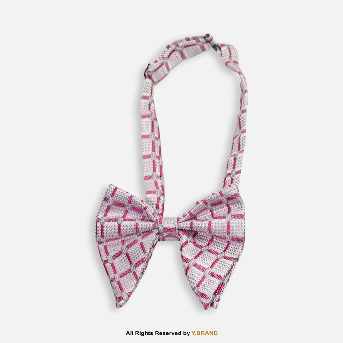 BT-1078 Silver Grey & Magenta Pink Windowpane Check Men's Bow Tie BT-1078 - Image 1
