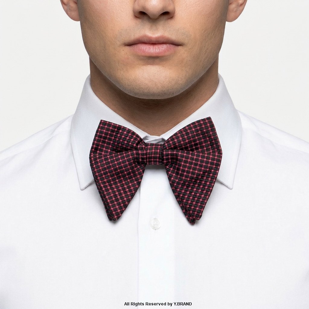 BT-1081a Black & Crimson Red Textured Micro-Check Men's Bow Tie BT-1081 - Image 1