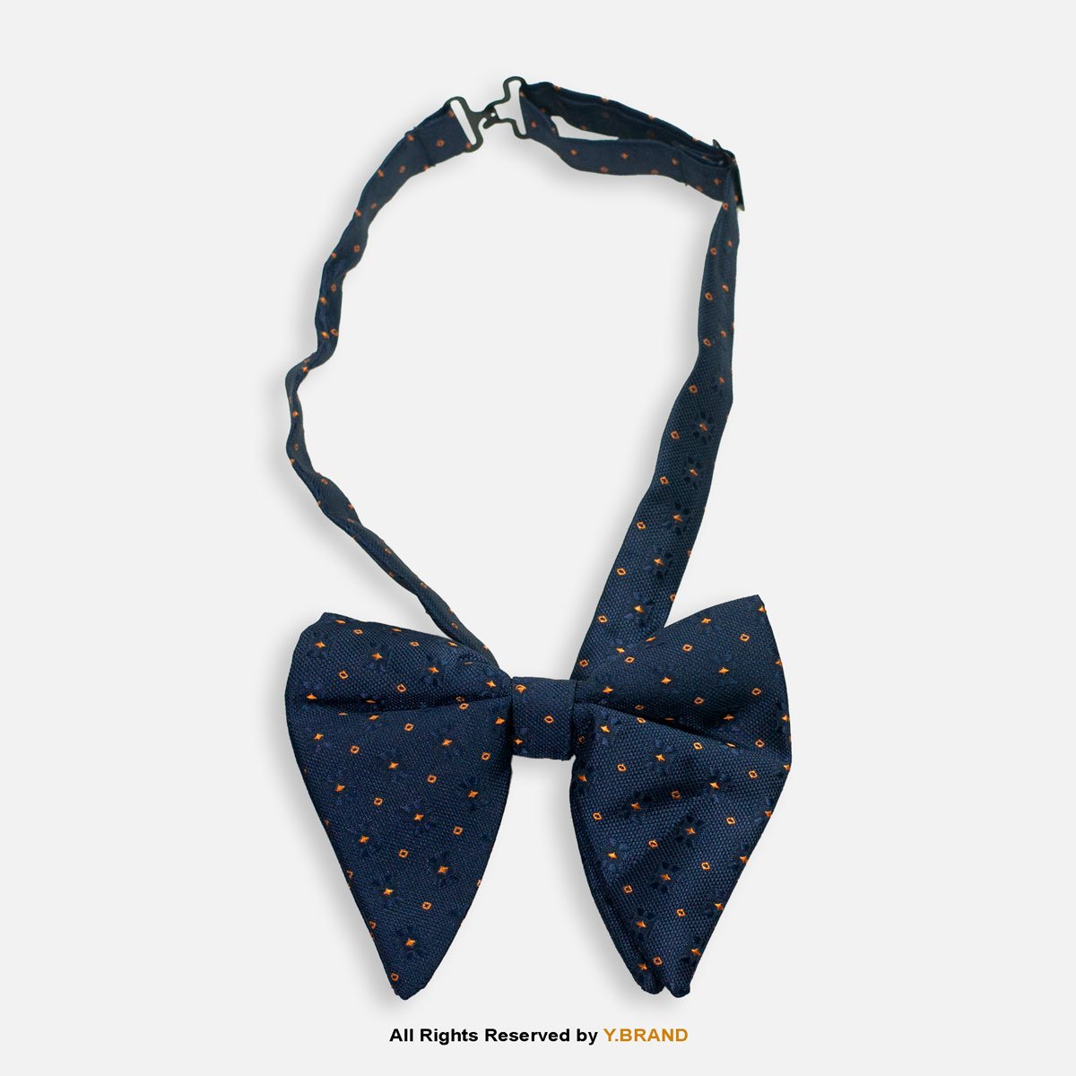 BT-1083 Navy Blue & Orange Textured Geometric Micro-Dot Men's Bow Tie BT-1083 - Image 1