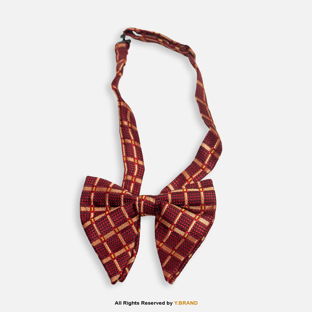 BT-1087 Maroon Burgundy & Gold Windowpane Check Men's Bow Tie BT-1087 - Image 1