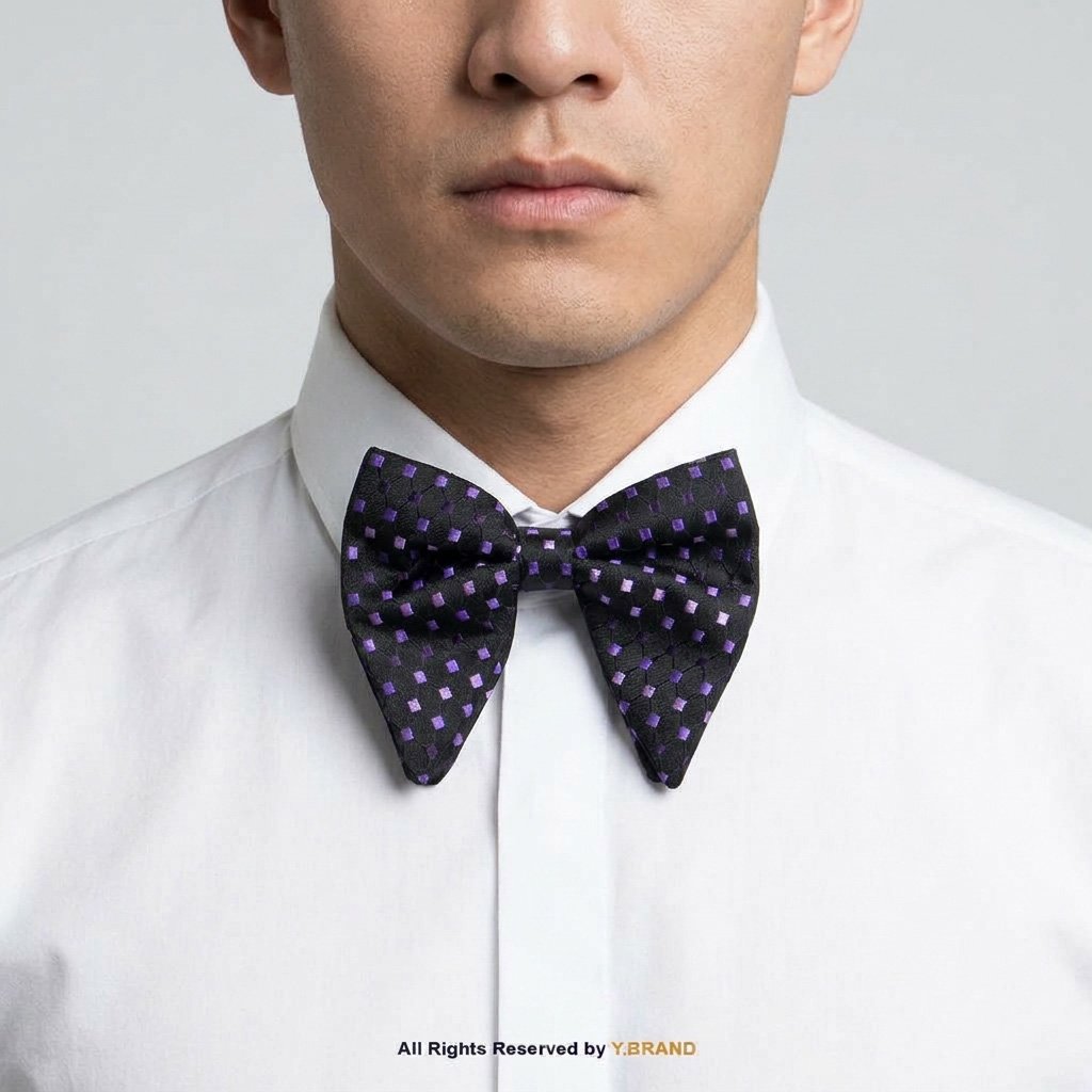 BT-1090a Black & Vibrant Purple Textured Geometric Square Grid Men's Bow Tie BT-1090 - Image 1