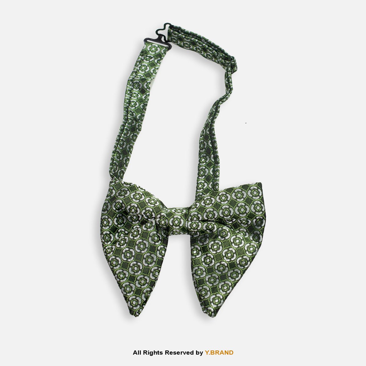 BT-1092 Forest Green & Silver Floral Medallion Woven Men's Bow Tie BT-1092 - Image 1