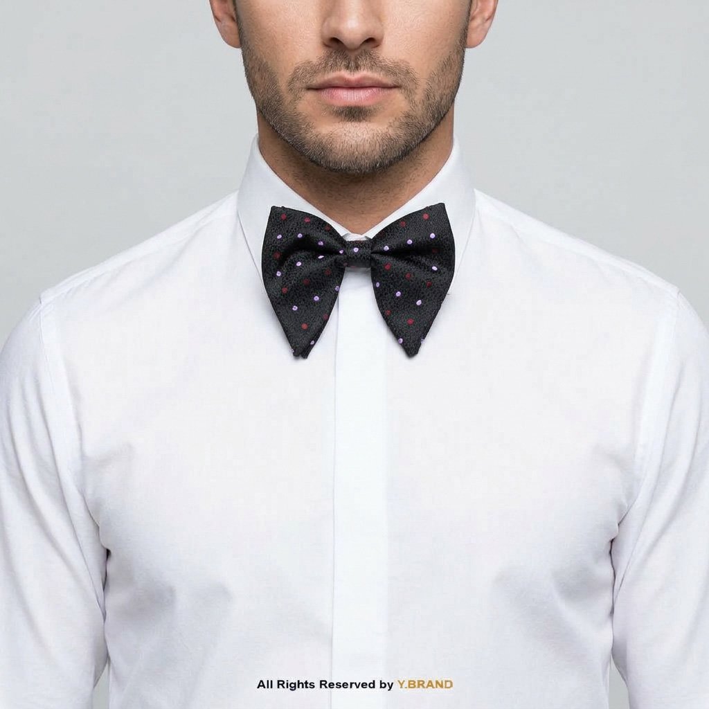 BT-1093a Black, Crimson Red & Lavender Micro-Polka Dot Men's Bow Tie BT-1093 - Image 1